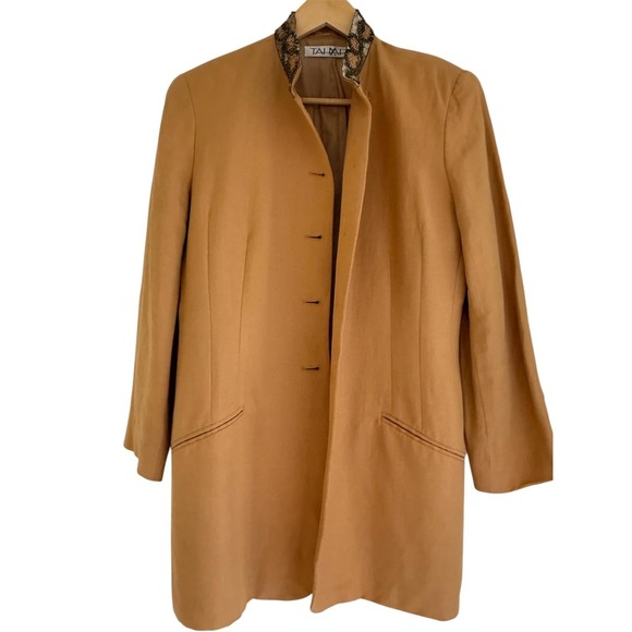 Tahari Jackets & Blazers - Vintage Tahari Beaded Collar Linen Blend Blazer Jacket Tan Beige Size 14 90s
